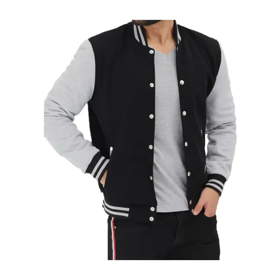 Men's Bomber Baseball Black and Grey Jacket