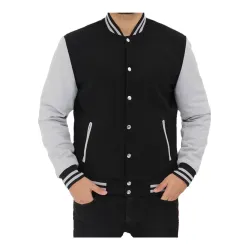 Men's Bomber Baseball Black and Grey Jacket