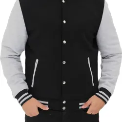 Men's Bomber Baseball Black and Grey Jacket