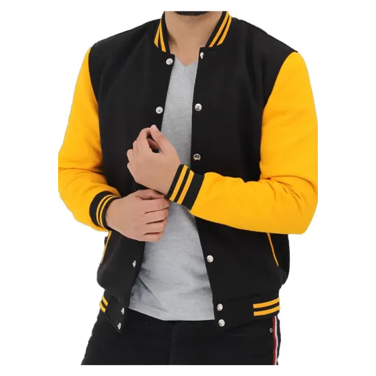 Men's Black and Yellow Bomber Varsity Jacket