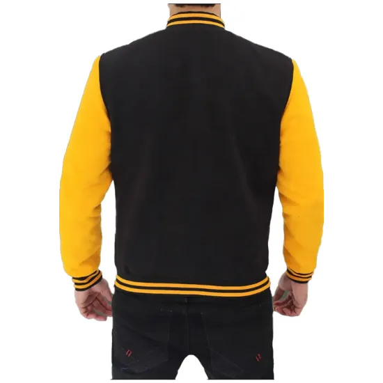 Men's Black and Yellow Bomber Varsity Jacket