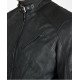 Men's Diagonal Zipper Belted Collar Leather Jacket