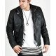 Men's Diagonal Zipper Belted Collar Leather Jacket