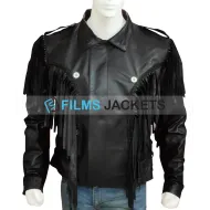 Men's Fringed Biker Beltless Black Leather Jacket