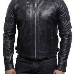 Men's Diamond Quilted Biker Black Leather Jacket