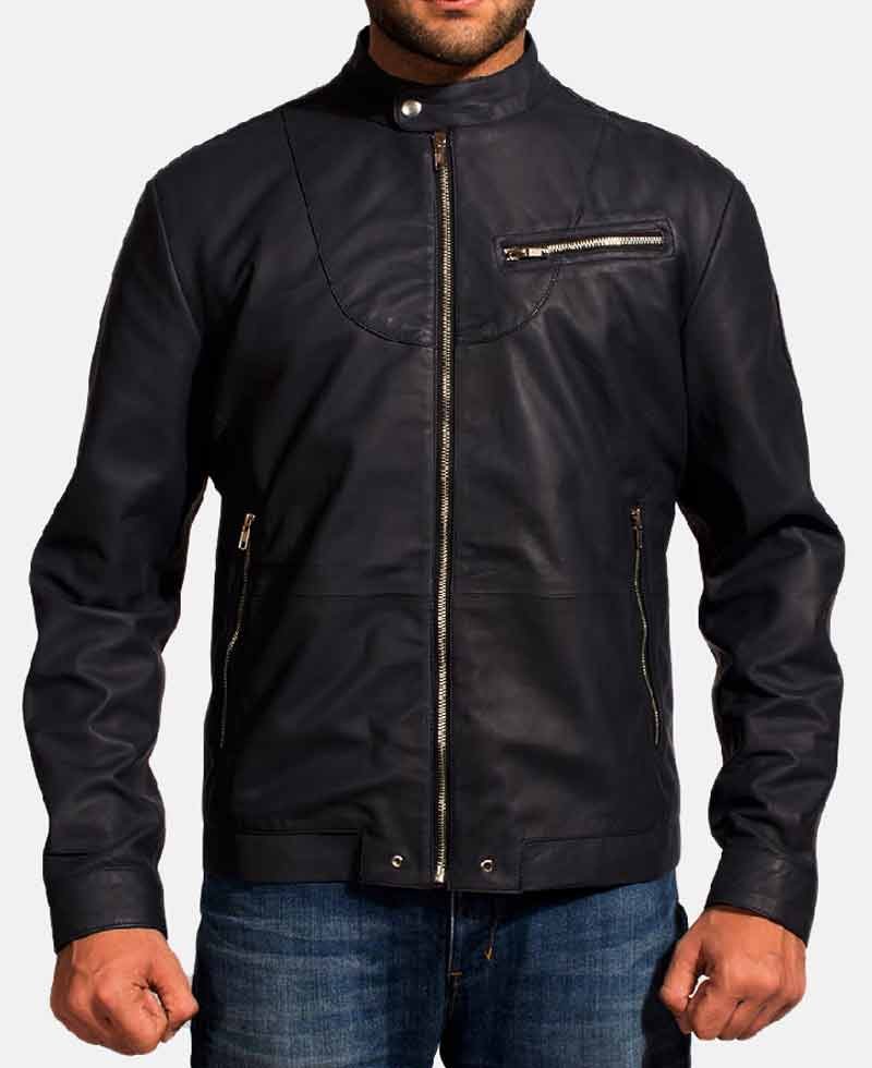 leather jacket dark blue