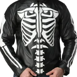 Men's Motorcycle Skeleton Black Leather Jacket