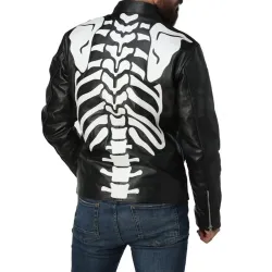 Men's Motorcycle Skeleton Black Leather Jacket