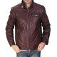 Men's Biker Style Maroon Waxed Leather Jacket