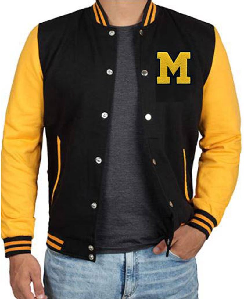 Films Jackets Men's College Varsity Black and Yellow Jacket