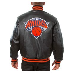 Men's Knicks New York Black Leather Bomber Jacket