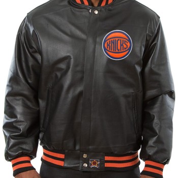 Men's Knicks New York Black Leather Bomber Jacket