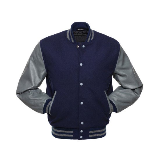 blue and grey varsity jacket