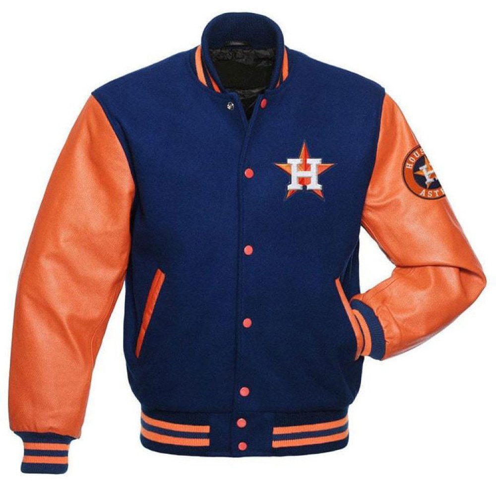 Men's Blue and Orange Houston Astros Varsity Jacket - Films Jackets