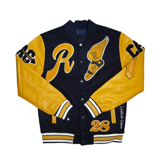 Mens Yellow and Black Varsity Letterman Jacket with Hood