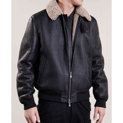 Mens Bomber Black Leather Aviator Jacket - Films Jackets