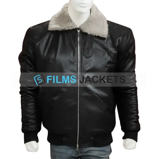 Men's Aviator Black Leather Bomber Jacket