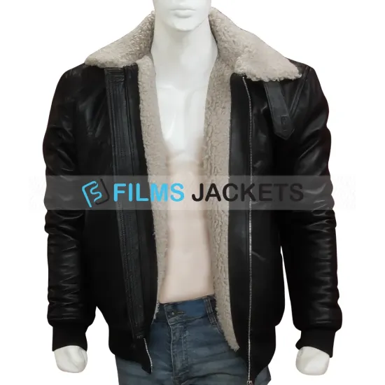 Men's Aviator Black Leather Bomber Jacket