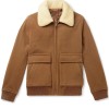 Men's Bomber Brown Wool Jacket with Fur Collar