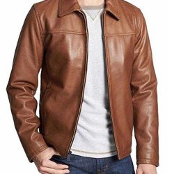 Men's Casual Wear Shirt Collar Brown Leather Jacket