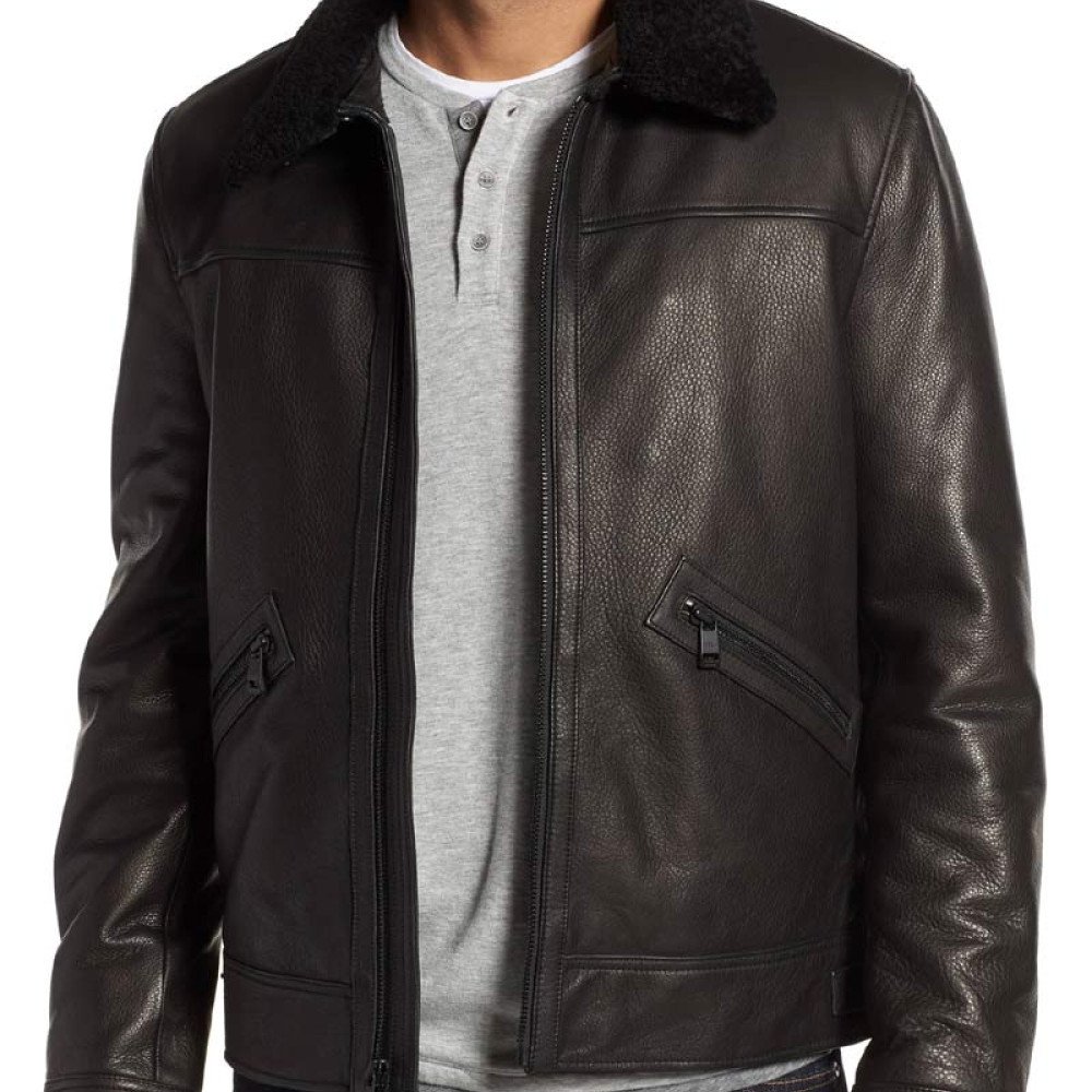 Mens Casual Wear Brown Leather Jacket with Fur Collar - Films Jackets