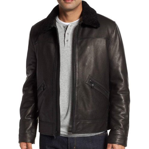 Mens Casual Wear Brown Leather Jacket with Fur Collar - Films Jackets