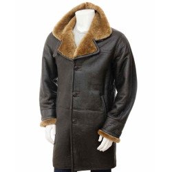 Men's Shearling Brown Leather Single Breasted Coat