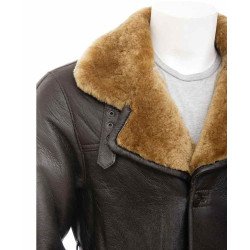 Men's Shearling Brown Leather Single Breasted Coat