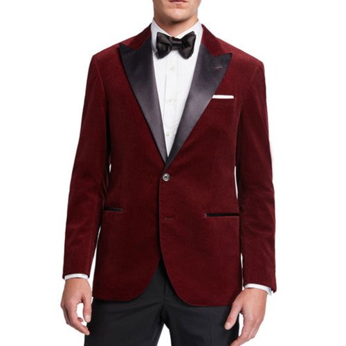 Men's Brunello Peak Lapel Dinner Red Velvet Jacket - Films Jackets