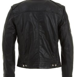 Men's Buckle Neck Style Black Leather Jacket