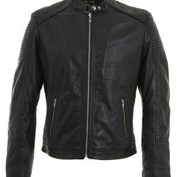 Men's Buckle Neck Style Black Leather Jacket