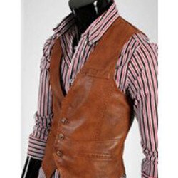 Men's Button Closure Slim Fit Leather Vest