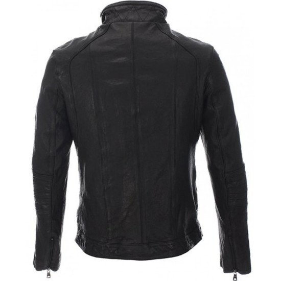 Men's Stand Up Collar Casual Black Leather Jacket