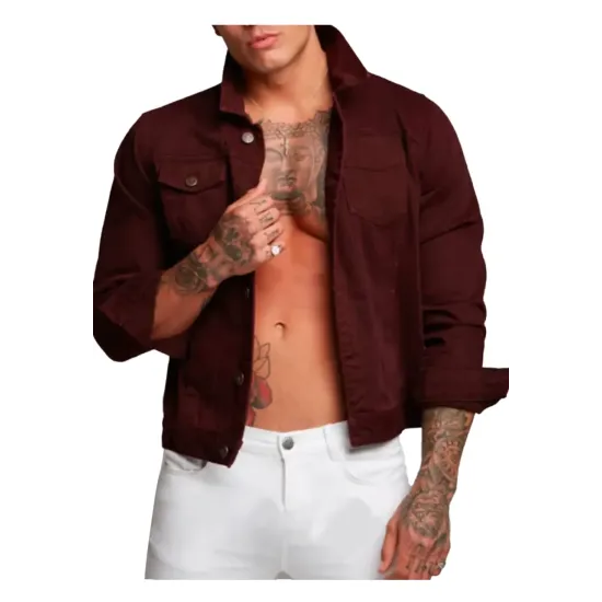 Men's Burgundy Denim Button Closure Jacket