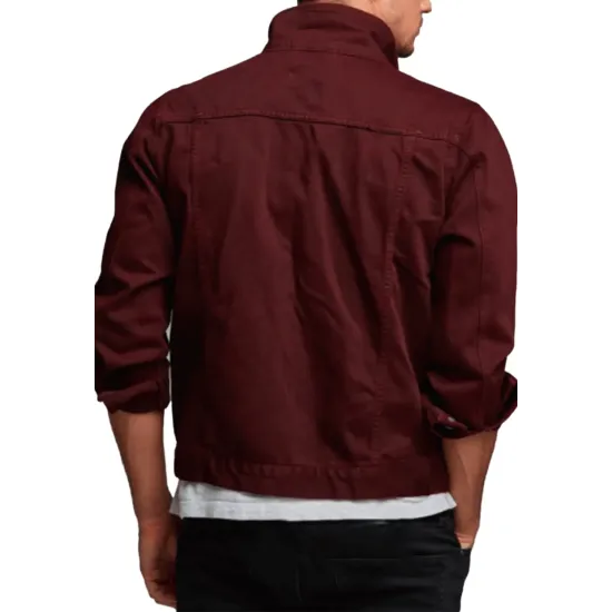 Men's Burgundy Denim Button Closure Jacket