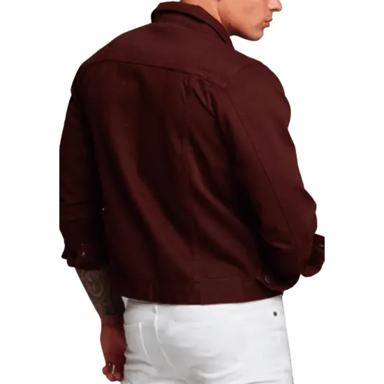 Men's Burgundy Denim Button Closure Jacket