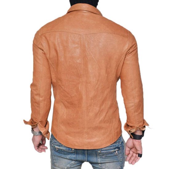 Men's Shirt Collar Casual Lambskin Leather Jacket