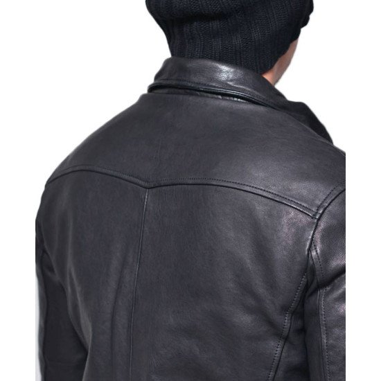 Men's Shirt Collar Casual Lambskin Leather Jacket