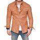 Men's Shirt Collar Casual Lambskin Leather Jacket