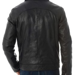 Men's Shirt Collar Casual Wear Black Leather Jacket