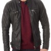 Men's Snap Tab Collar Casual Wear Zipper Black Leather Jacket