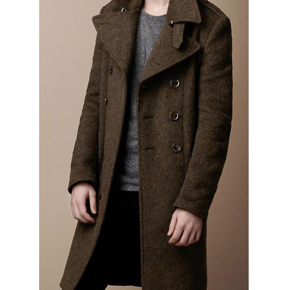 Men's Wool Double Breasted Chocolate Brown Coat - Films Jackets