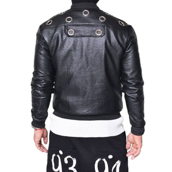 Men's Bomber Circle Ring Designer Black Leather Jacket