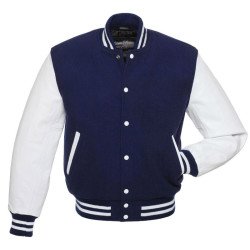 Men's College Varsity White and Navy Jacket