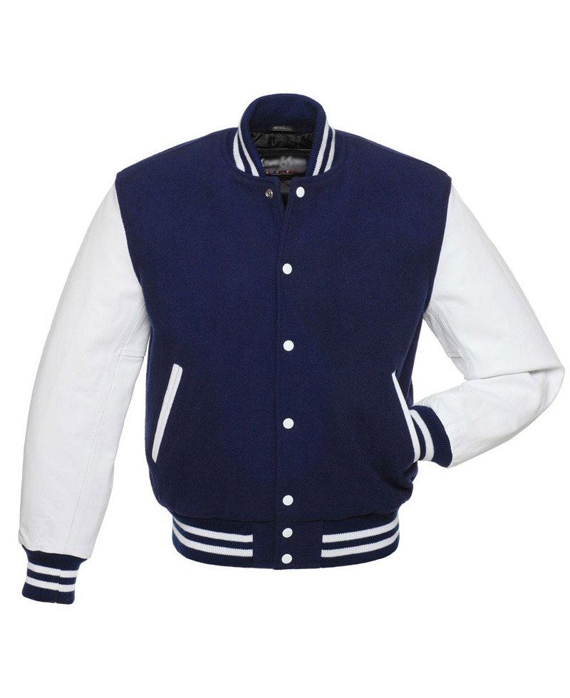 Mens College Navy Blue Bomber Varsity Jacket - Slimfit Casual