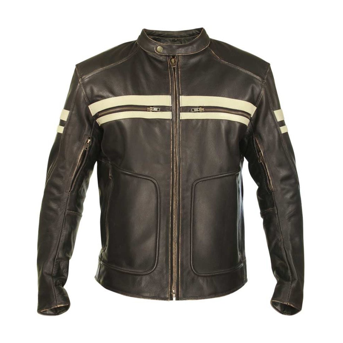 Mens Dark Brown Leather Cafe Racer Motorcycle Jacket - Films Jackets