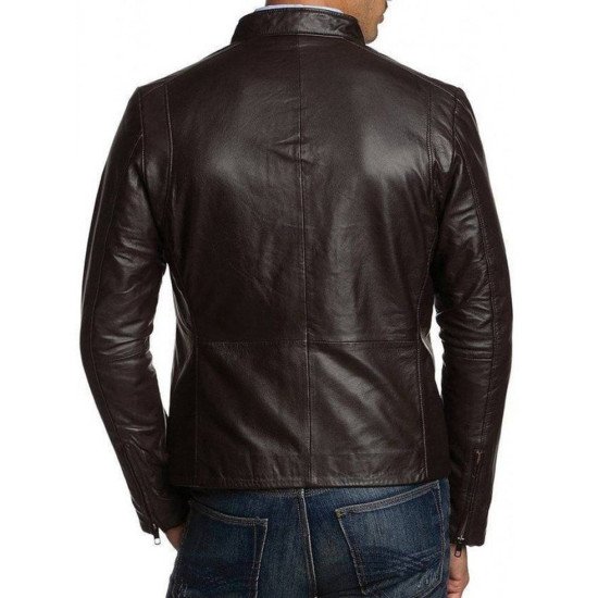 Men's Dark Brown Leather Slim Fit Jacket - Films Jackets