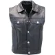 Men's Shirt Collar Denim Style Biker Club Leather Vest