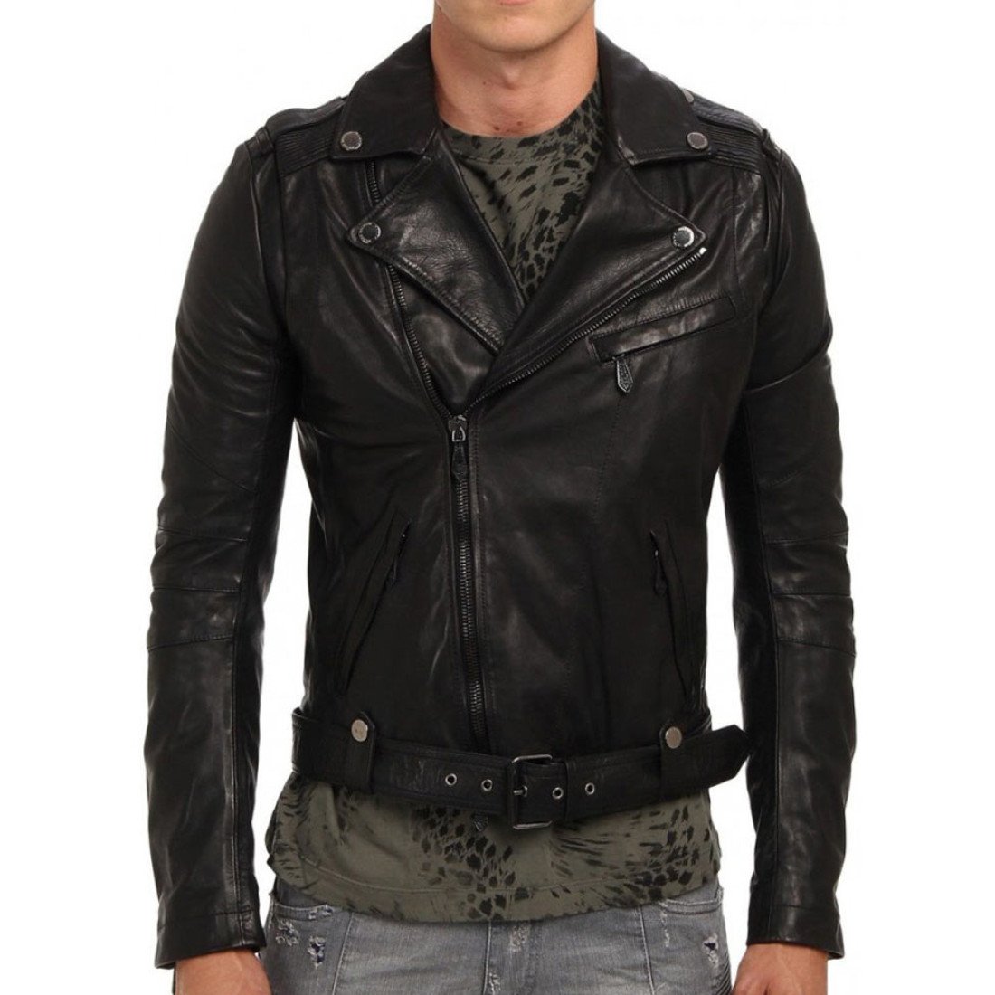 Men's Design New Style Cropped Black Leather Biker Jacket - Films Jackets