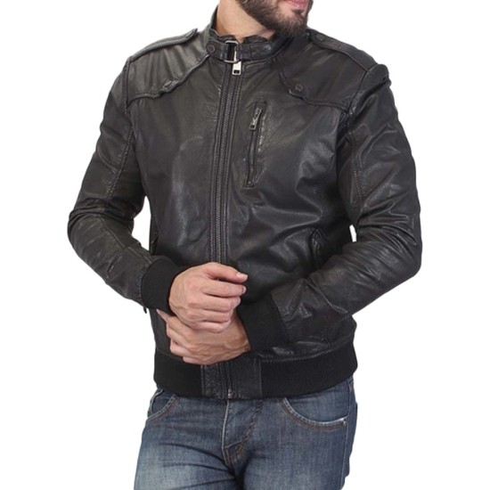 Mens designer leather bomber jacket best sale